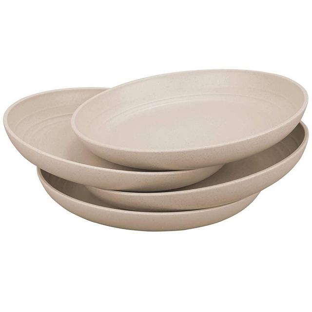 10 Inches Unbreakable Wheat Straw Plates - Reusable Plate Sets of 4 for Kitchen Dinner lunch Dishes - Dishwasher & Microwave Safe - Healthy for Kids Children & Adult, BPA Free & Eco-Friendly (Beige)