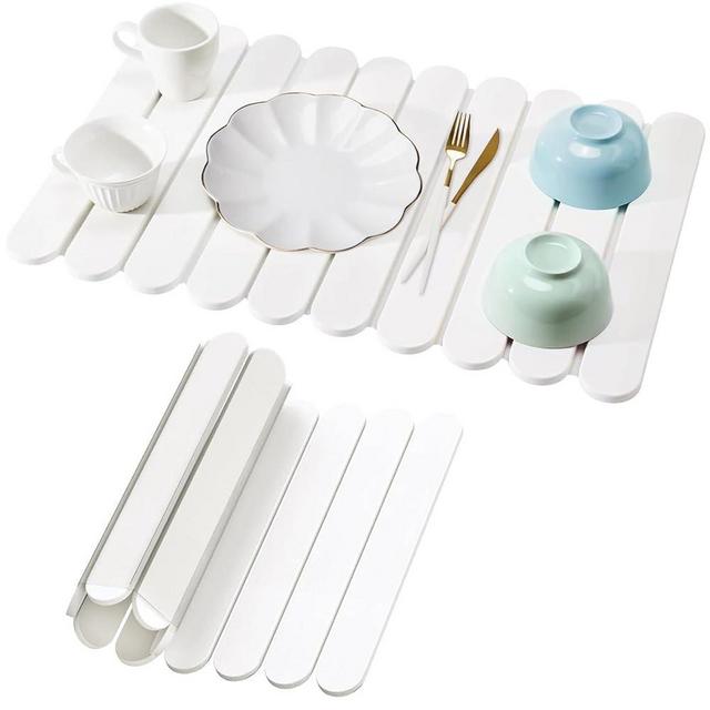 HonyQiShuo Stone Drying Mat for Kitchen Counter, Large Stone Dish Drying Mat Foldable Diatomaceous Earth Water Absorbing Mat for Dishes Bottles Cups Match Any Countertop White 24" x 16"