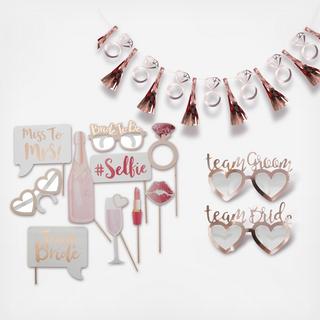 19-Piece Team Bride Photo Booth Props & Tassel Garland Set