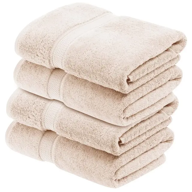 Luxury Cotton Heavyweight Ultra-Plush Bath Towel Set of 4, Cream - Blue Nile Mills