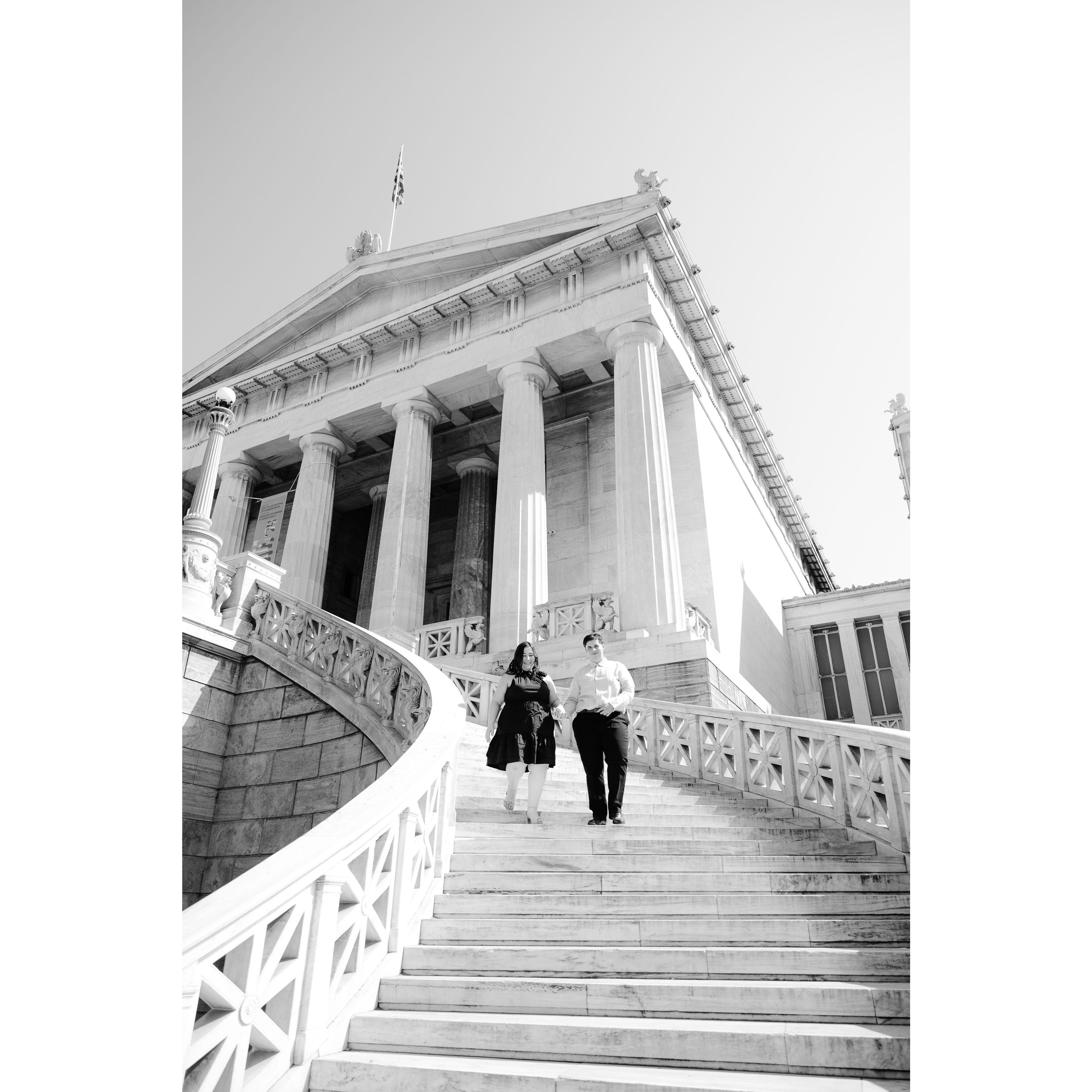 Engagement photos at the Academy of Athens