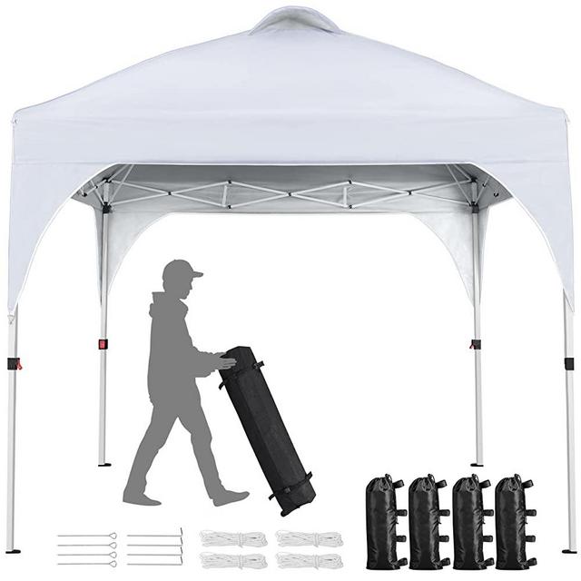 Yaheetech Pop Up Canopy 10 x 10ft, Outdoor Instant Canopies Tent Beach Sun Shelter with Surrounding Edge Wheeled Carry Bag and Sandbags- White