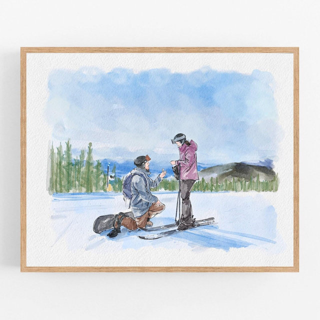 Couple Proposal Portrait, Custom Portrait From Photo, Engagement Gift, Gift for Couples, Anniversary Gift for him, Watercolor Painting