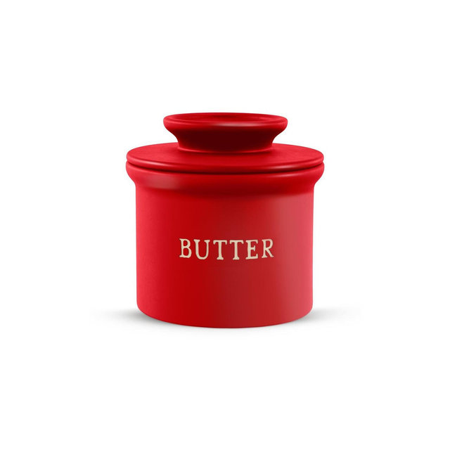 Kook Butter Keeper Dish, Ceramic Crock with Lid, For Soft Butter, Red