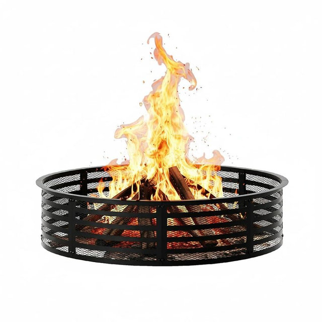 ZONVEOKE Outdoor Smokeless Fire Pit Ring, Heavy Duty Metal Fire Ring for DIY Fire Pits, Outdoor Above or In-Ground, Firepit for Camping Garden Patio Backyard (Black a, 48 in)