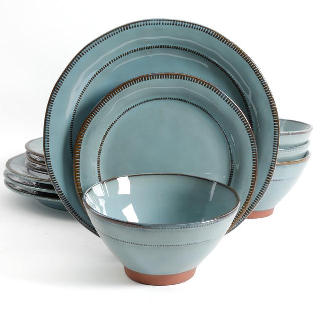 Gibson Elite Terranea 12 Piece Dinnerware Set, Teal