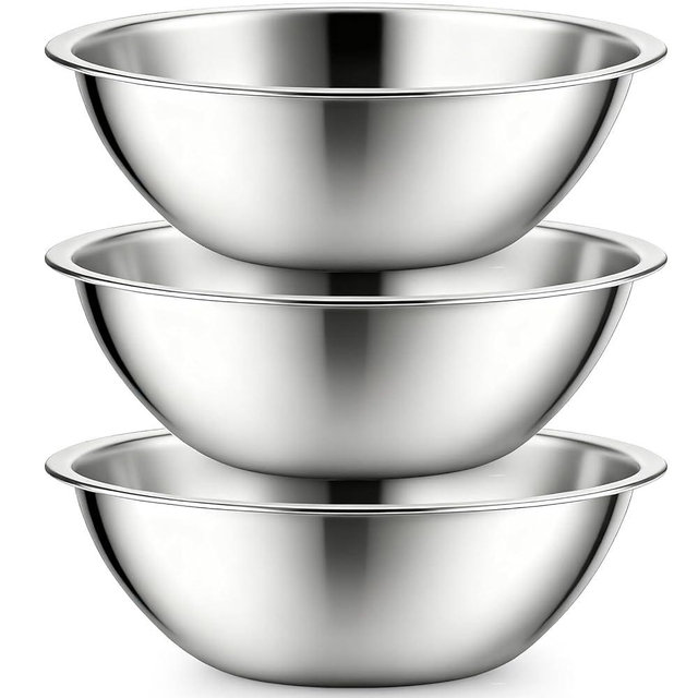 Suwimut 3 Pack Stainless Steel Mixing Bowls, 6 Quart Flat Base Stainless Steel Serving Bowls, 12.6 Inch Mirror Polish Large Metal Bowl Set for Kitchen Cooking, Baking, Prepping