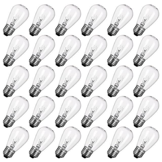 30 Pack S14 Clear Bulbs 11 Watt Warm Replacement Incandescent Glass Light Bulbs with E26 Medium Base for Indoor and Outdoor Commercial Grade Outdoor Patio Vintage String Lights