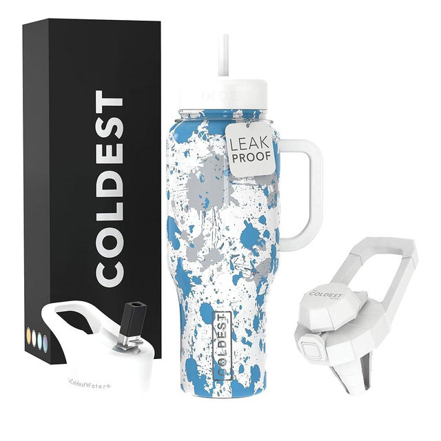 Coldest 40 oz Tumbler with Handle and Straw - 100% Leak Proof Insulated Tumbler with Lid and Straw (3 Lids) - Stainless Steel Tumblers for Women & Men - Cup Holder Friendly Base, 36 oz (Cloud Matter)