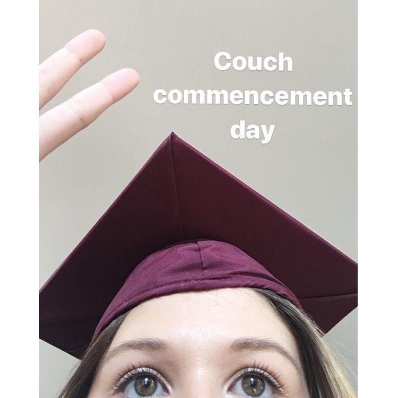 Victoria's Bachelor's degree graduation from the couch (UW-La Crosse) in May 2020 (AKA Quarantine)