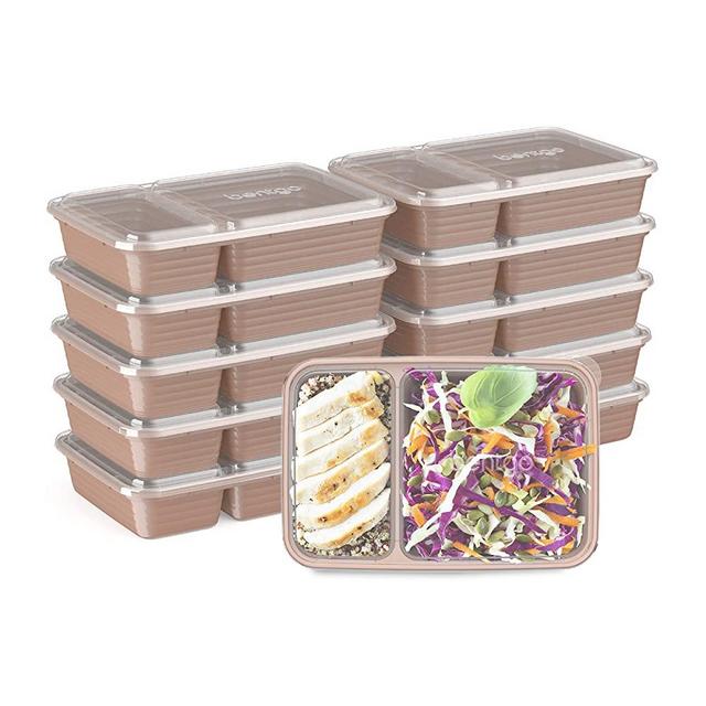Bentgo Prep 2-Compartment Meal-Prep Containers with Custom-Fit Lids - Microwaveable, Durable, Reusable, BPA-Free, Freezer and Dishwasher Safe Food Storage Containers - 10 Trays & 10 Lids (Rose Gold)