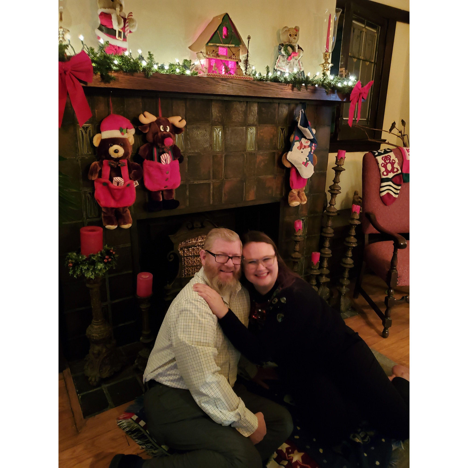 Christmas 2019. We really struggled with a cute Christmas tree picture so we went with the fireplace.