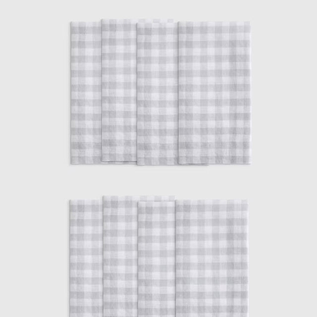 European Linen Wide-Hem Napkins (Set of 8), Blue Fog Gigham