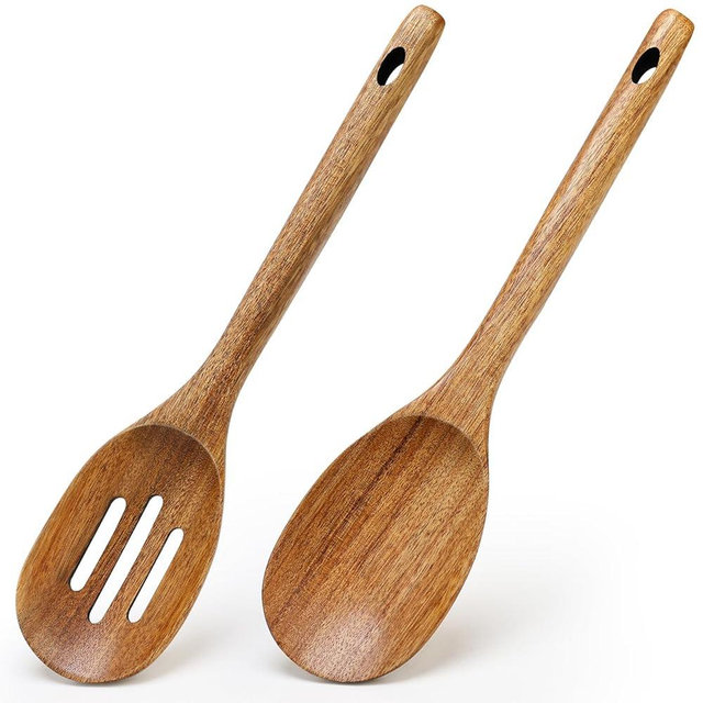 Acacia Wood Spoons for Cooking Spoon Set Large Wooden Cooking Spoons Long Slotted Spoon Kitchen Utensils Big Mixing Spoons Spootle Cucharas De Madera Para Cocinar Stirring Spoon Kitchen Tools Gift