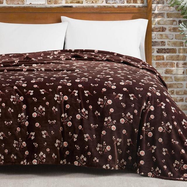 Lucky Brand Daisy Brown Floral 90"X90" Cozy Plush Blanket - Premium Microfiber Throw for Luxurious Comfort and Style Full/Queen Size