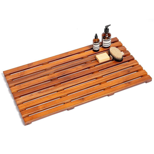Realgulf Teak Bath Mat 32"x18" Extra Large - Solid Wood Shower Mat for Bathroom, Spa & Outdoor Use - Non-Slip Fast-Drying Design - Natural Teak Wood - Wide Slat Floor Mat for Tub & Pool
