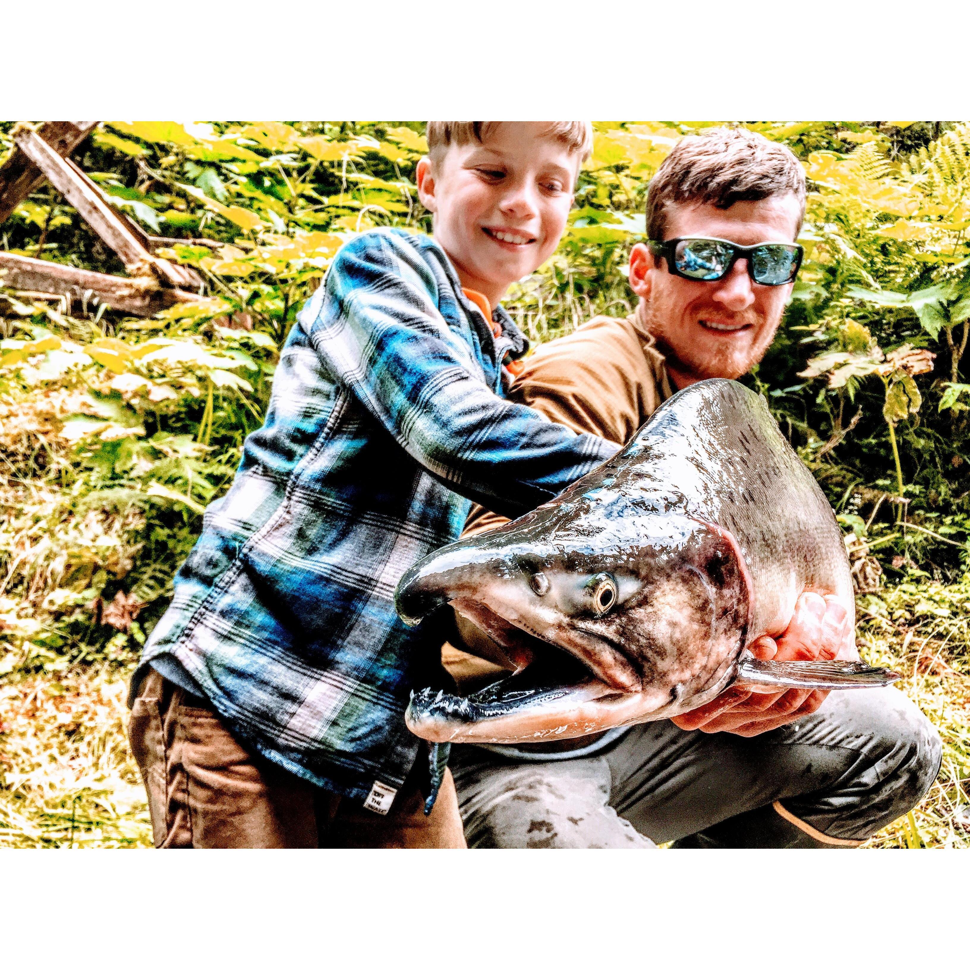 Catching a pink salmon at Waterfall!