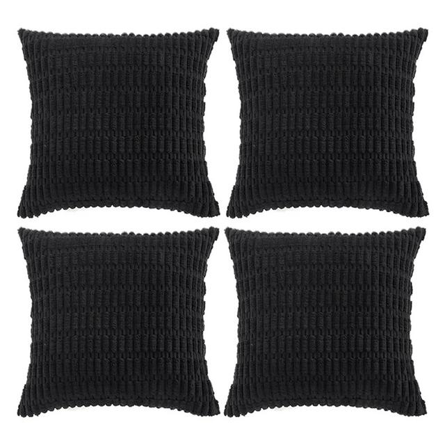 Fancy Homi 4 Packs Boho Black Decorative Throw Pillow Covers 18x18 Inch for Living Room Couch Bed Sofa, Rustic Modern Farmhouse Home Decor, Soft Plush Corduroy Cute Square Cushion Case 45x45 cm