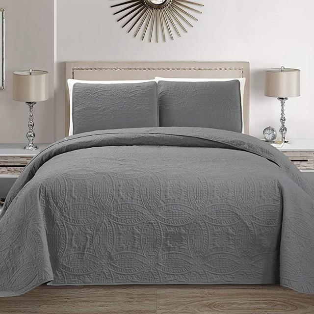 Fancy Collection 3pc King/California King Embossed Oversized Coverlet Bedspread Set Solid Light Grey New