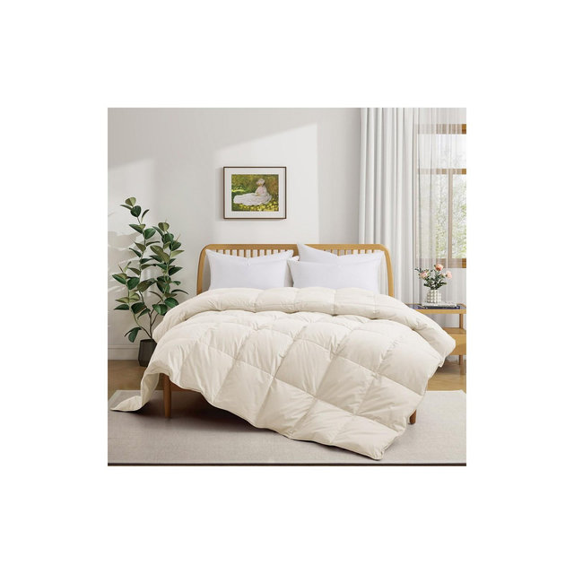 Puredown Luxurious 300TC 100% Organic Cotton Down Comforter, Off-white, Full/Queen