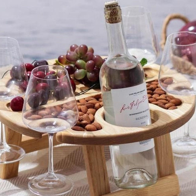 Wooden Wine Table Charcuterie Board, Personalized Portable Wine Table, Gift for Wine Lover, Gift for Couples, Wine and Cheese