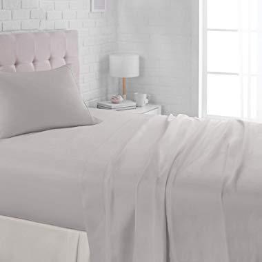 AmazonBasics Lightweight Super Soft Easy Care Microfiber Sheet Set with 16" Deep Pockets - Twin, Light Grey