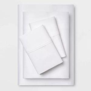 King Solid Performance 400 Thread Count Sheet Set White - Threshold™: Cotton Sateen, 4-Piece, OEKO-TEX Certified