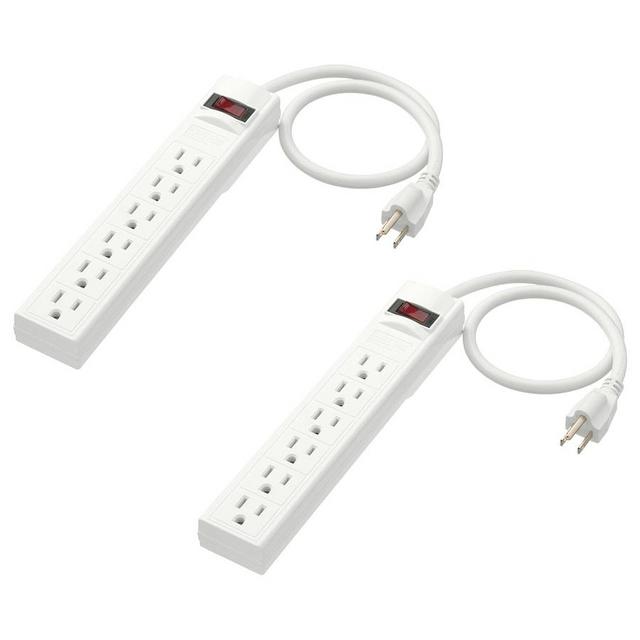 6 outlet power strip with switch, grounded white,