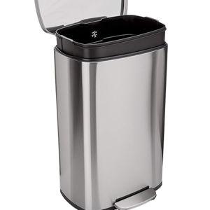 Smudge Resistant Trash Can With Soft-Close Brushed Stainless Steel, 50L/13.2 Gal, Satin Nickel Finish