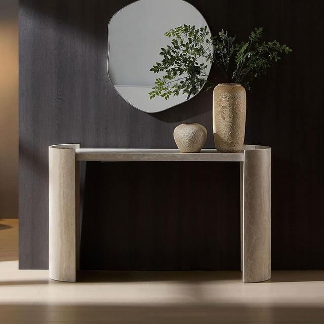 HanStrong 53.15" Faux Marble Pattern Entryway Table - Modern Narrow Console Table for Living Room and Hallway,Beige