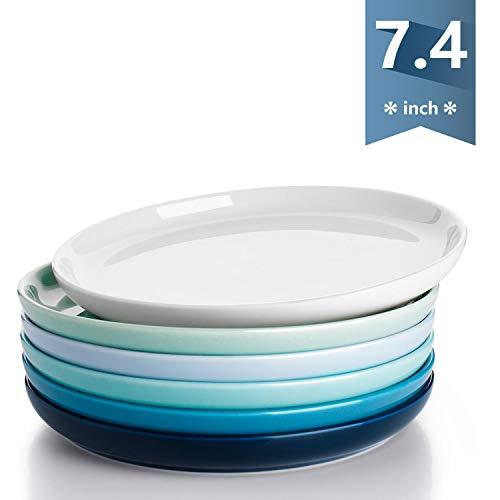Sweese 155.003 Porcelain Round Dessert Salad Plates - 7.4 Inch - Set of 6, Cool Assorted Colors