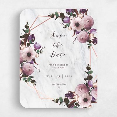 Purple Rounded Wedding Save the Date - Camellia Bloom