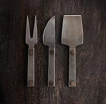 Hammered Steel Rivet 3-Piece Cheese Knives Set
