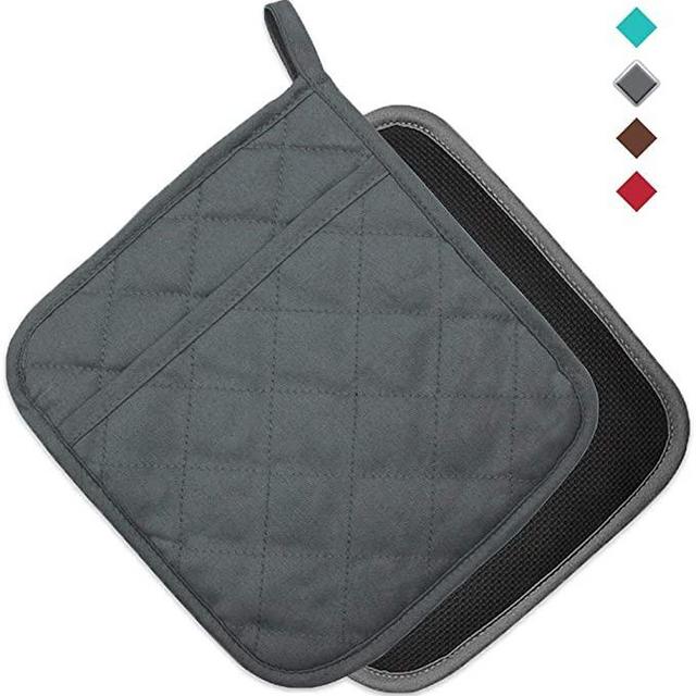 YEKOO Cotton and Neoprene Oven Pot Holder with Pocket 8"x8.5" Dual-Function Hot Pad Set for Finger Hand Wrist Protection Heat Resistant to 428°F Gray