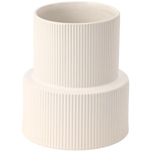 YANWE1 White Ceramic Flower Vase, Large Ceramic Vase, Decorative Vase, Boho Vase, Modern Vase, Ribbed Vase, Pampas Grass Vase for Decor, Living Room, Office, Mantel, Shelf, Dinning Table, 7.5 Inches