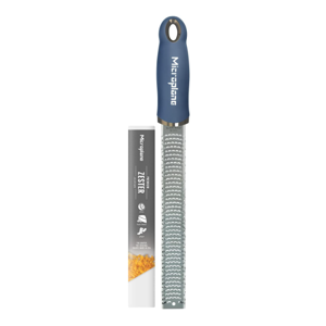 Microplane Premium Zester Grater in Denim Blue | Lemon Zester tool, Hard Cheese & Vegetable Grater | For Citrus, Parmesan Cheese, Garlic, Ginger, Nutmeg | Fine Stainless Steel Blade, Made in USA
