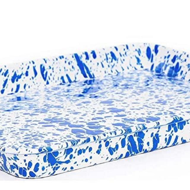 Crow Canyon Home Enamelware Jelly Roll Pan, 16 x 12.25 inches, Blue/White Splatter