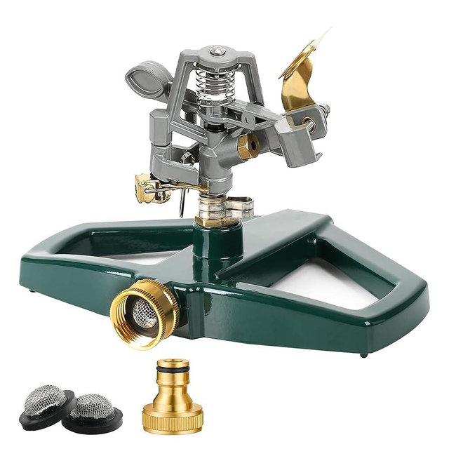 WEMADE Heavy Duty Metal Pulsating Sprinklers for Yard - 360 Degree Roating Automatic Water Sprinkler for Lawn with Metal Base, Impact Sprinklers for Large Area Covers Up to 85‘ Diameter