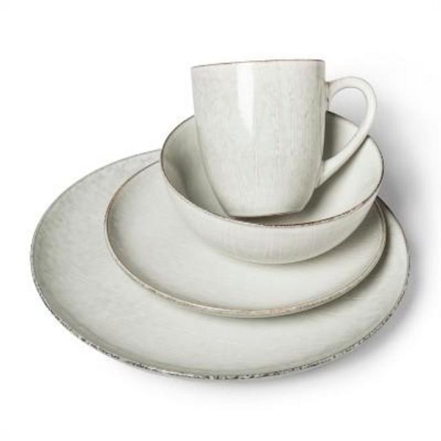 16pc Stoneware Solene Round Dinnerware Set Gray/White - Project 62™