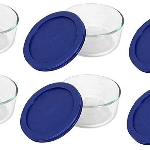 Pyrex Storage 2-Cup Round Dish, Clear with Blue Lid Case of 6 Containers