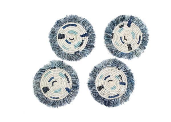 Silver Blue + Black Fringed Coasters