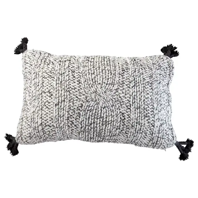 EMMAFRIDACushion cover, knitted gray/white16x26 "