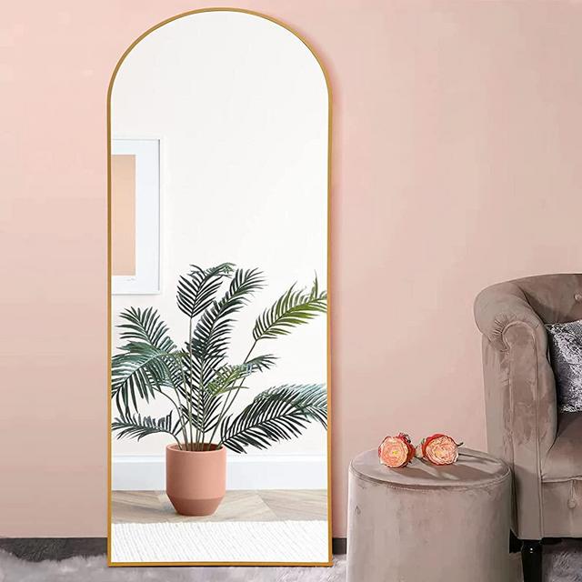 NeuType 65"x22" Arched Full Length Mirror Large Arched Mirror Floor Mirror with Stand Large Bedroom Mirror Standing or Leaning Against Wall Aluminum Alloy Frame Dressing Mirror, Gold