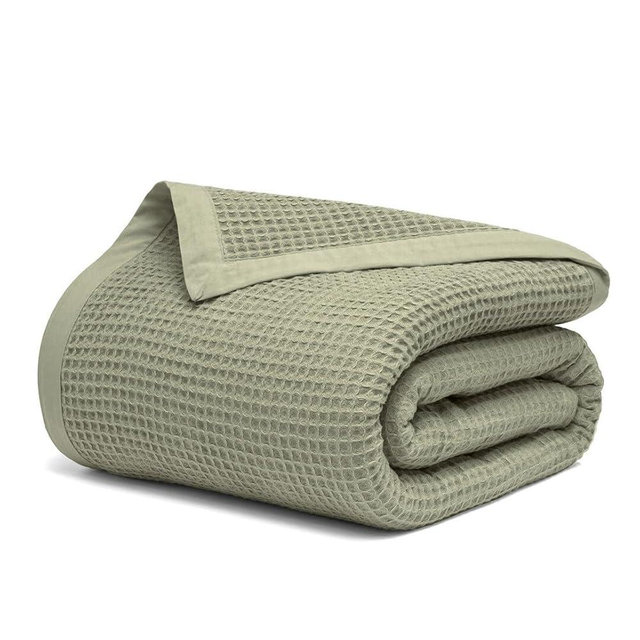 Salt Earth GOTS Certified 100% Organic Cotton Throw Blanket, 60" X 80" Blankets & Throws for Bed, Throw Blanket for Couch,Modern & Cozy Blanket, All Seasons, Waffle Blanket, Soft Blanket (Mosstone)