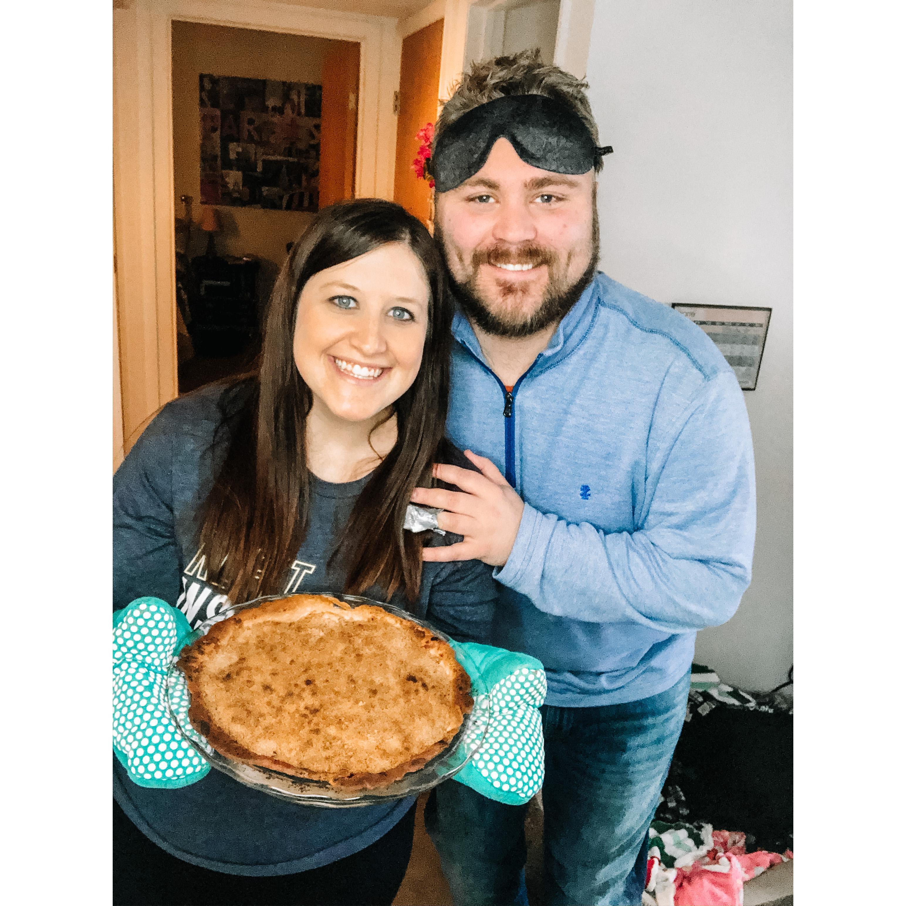 We made a pie together while Nick was blindfolded!