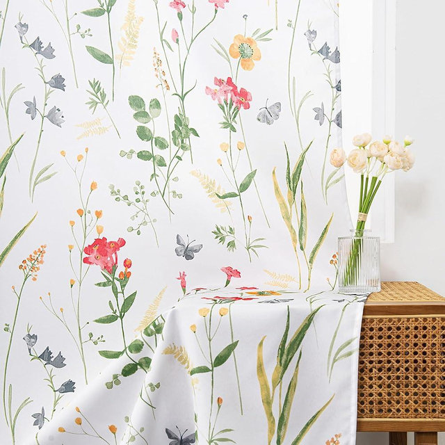 youleyar Floral Curtains 63 Inches Long for Living Room 2 Panels Printed Pattern Curtain Rod Pocket Spring Summer Watercolor Flowers/Leaves Window Drapes for Girls Bedroom, 52" W x 63" L
