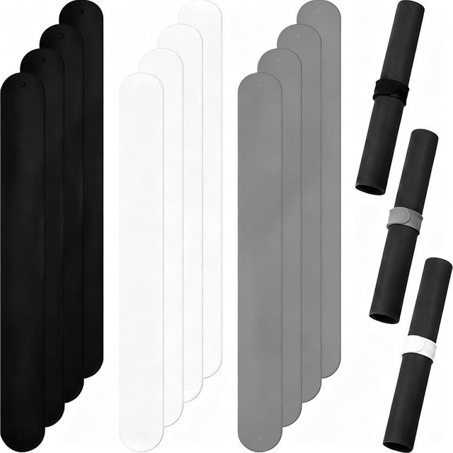 Charniol 12 Pieces Wrapping Paper Roll Holder Holiday Flip Wraps Silicone Covered Metal Strips Flip 1 x 9 Inch Stabilizer Slap Band for Poster Gift Paper Vinyl Storage Organize (Black,White,Gray)