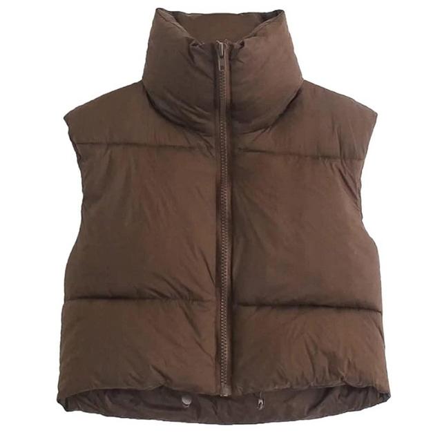 KEOMUD Women's Winter Crop Vest Lightweight Sleeveless Warm Outerwear Puffer Vest Padded Gilet