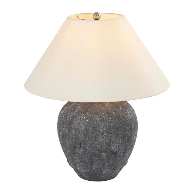 Pia Ricco 21'' Large Gray Base Ceramic Basin Table Lamp for Bedroom, Living Room, Dining Room, Office, White Shade