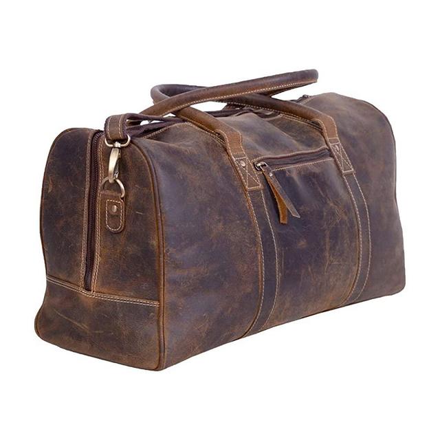 KomalC Leather Travel Duffel Bags for Men and Women Full Grain Leather Overnight Weekend Leather Bags Sports Gym Duffle.